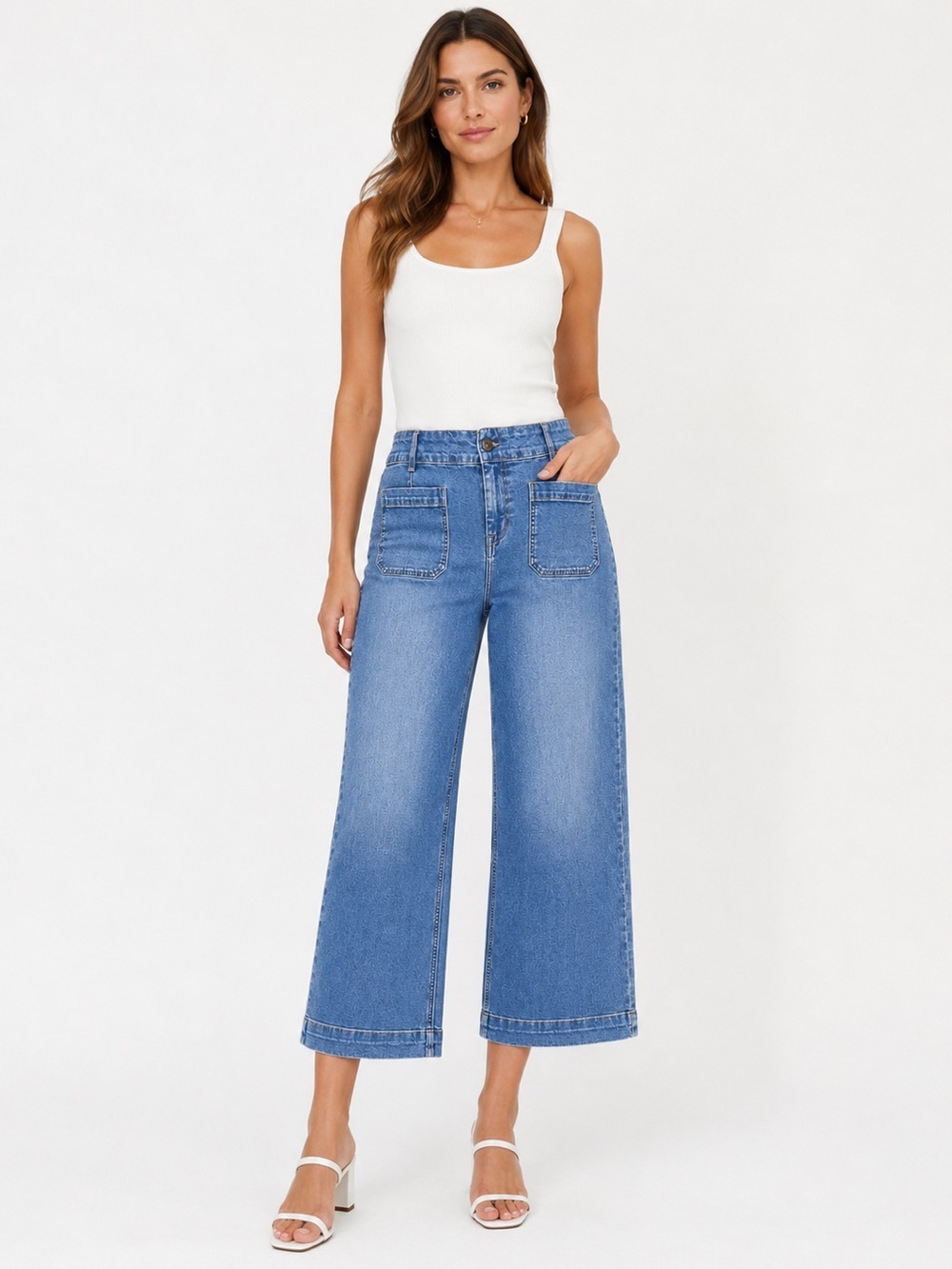 Bagatelle Women’s Plus Size 22W High-Rise Cropped Wide Leg Jeans Medium Wash